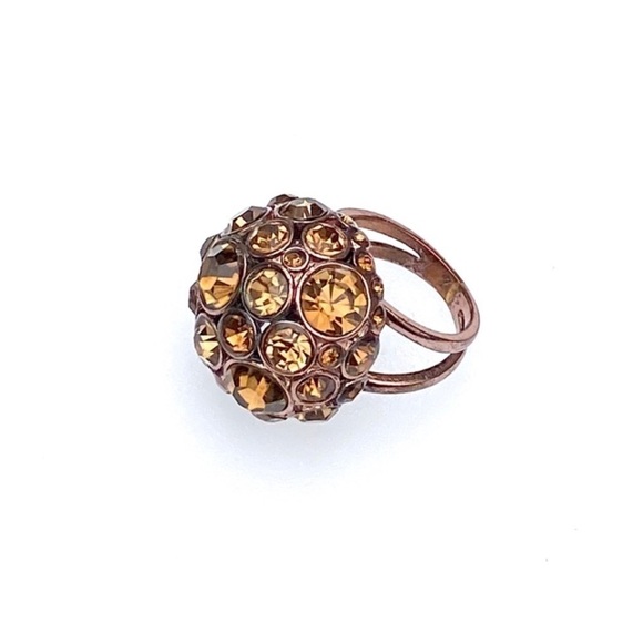 Fossil rhinestone cluster dome bubble bronze ring - Picture 2 of 7